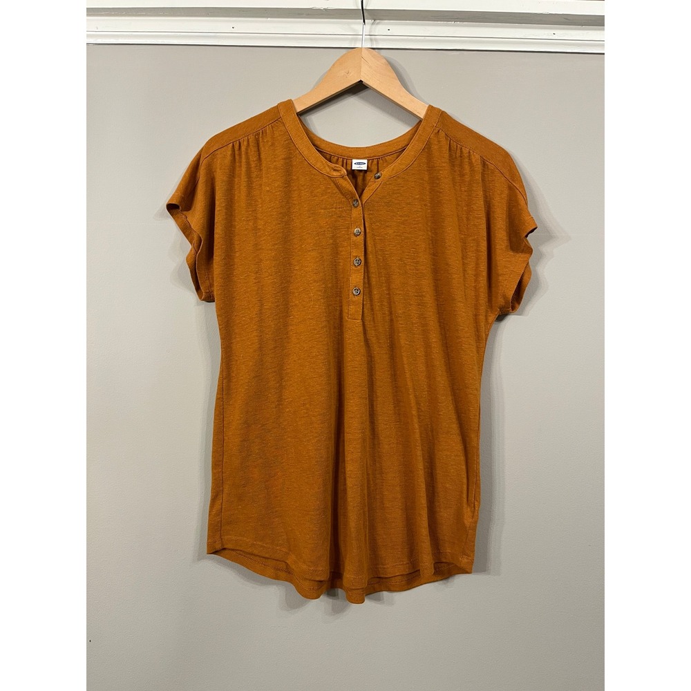 Old Navy Womens Burnt Orange Henley Short Sleeve Slub Knit Button Top Size M